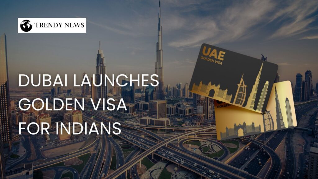 Dubai skyline with UAE Golden Visa card for Indian investors